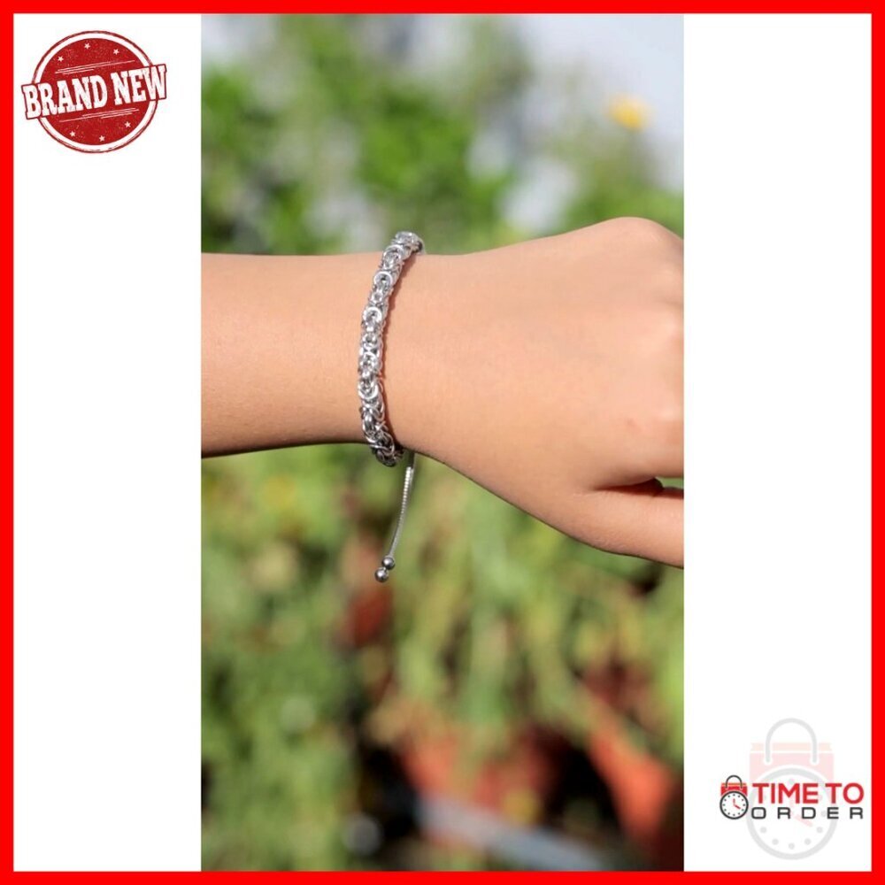 Sterling Silver Byzantine Chain Bracelet Adjustable Bolo Closure Elegant Minimal - Picture 7 of 7